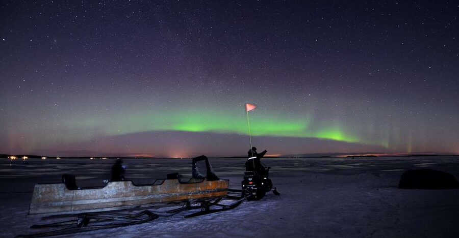 Luleå : Northern Lights Tour on a Snowmobile drawn Sled - Aurora Hunting on the Frozen Sea, With a Real Sense of Motion