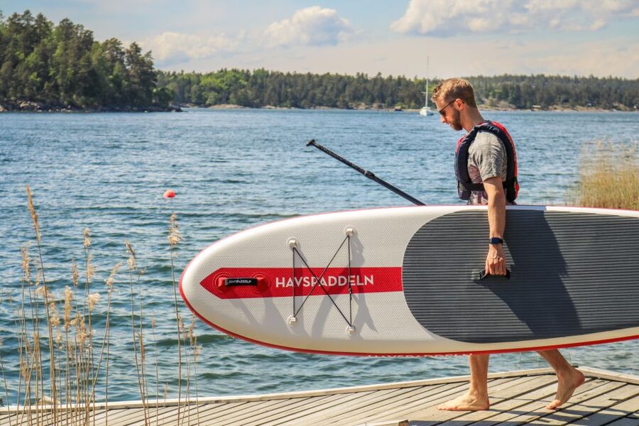 Stockholm: City Highlights Self-Guided SUP Tour - The City Hall and Old Town views, from a spot most people never reach